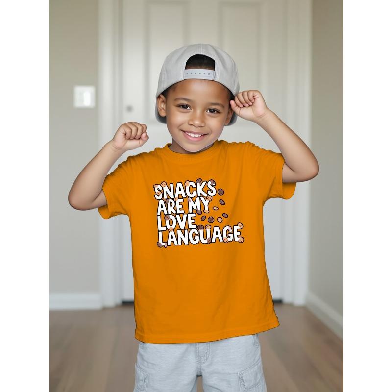European Size Funny Letter Print Short Sleeved T Shirt Breathable Round Neck Summer Top for Boys Casual Wear for Children