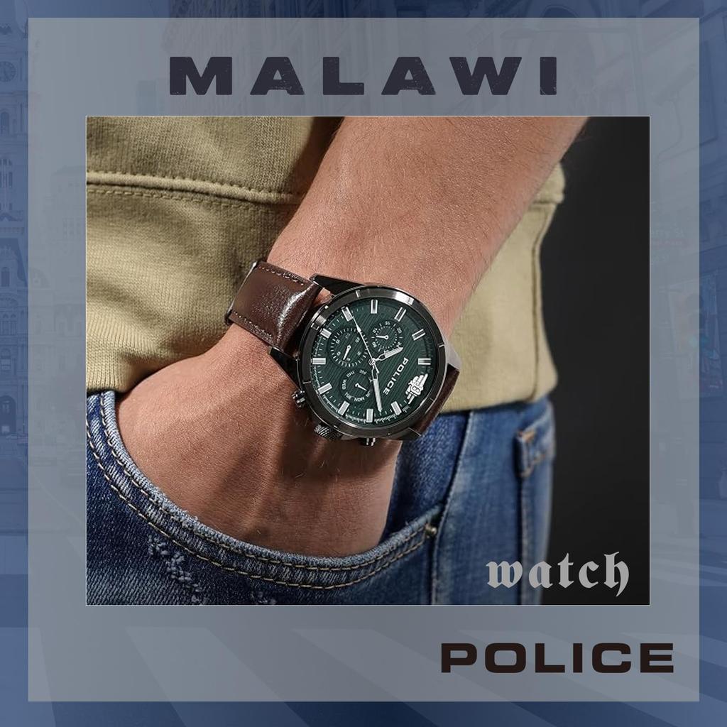 Watch MALAWI Green Dial Leather Strap PEWJF2227811 [POLICE][Authentic] Men's