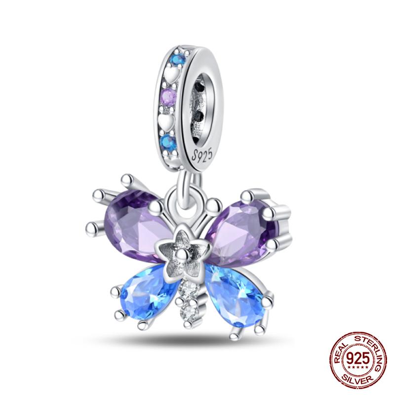 New 100% Copper Nightglow Butterfly Heart-Shaped Gem Charms Bead Fit Qikaola Original Bracelet Diy Birthday Jewelry