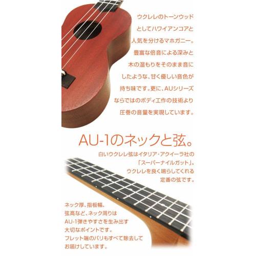 Aria AU-1 Soprano Ukulele, Beginner's 9-Piece Mahogany Set, Adjusted String Height (Standard Beginner's Model), Sweet Tone, with Endpin