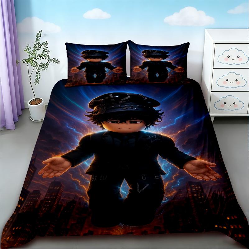 Capa de Edredom Infantil Roblox Conjunto de Roupa de Cama Desenho Animado Capa de Colcha Macia Amiga da Pele Para Quarto Decoração de Casa Twin Single