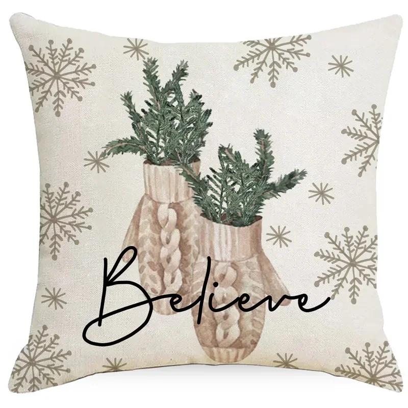 Christmas Snowflake Throw Pillow Cover Deer Printing Home Decorative Cushion Cover for Sofa New Year Decor Linen Pillowcase