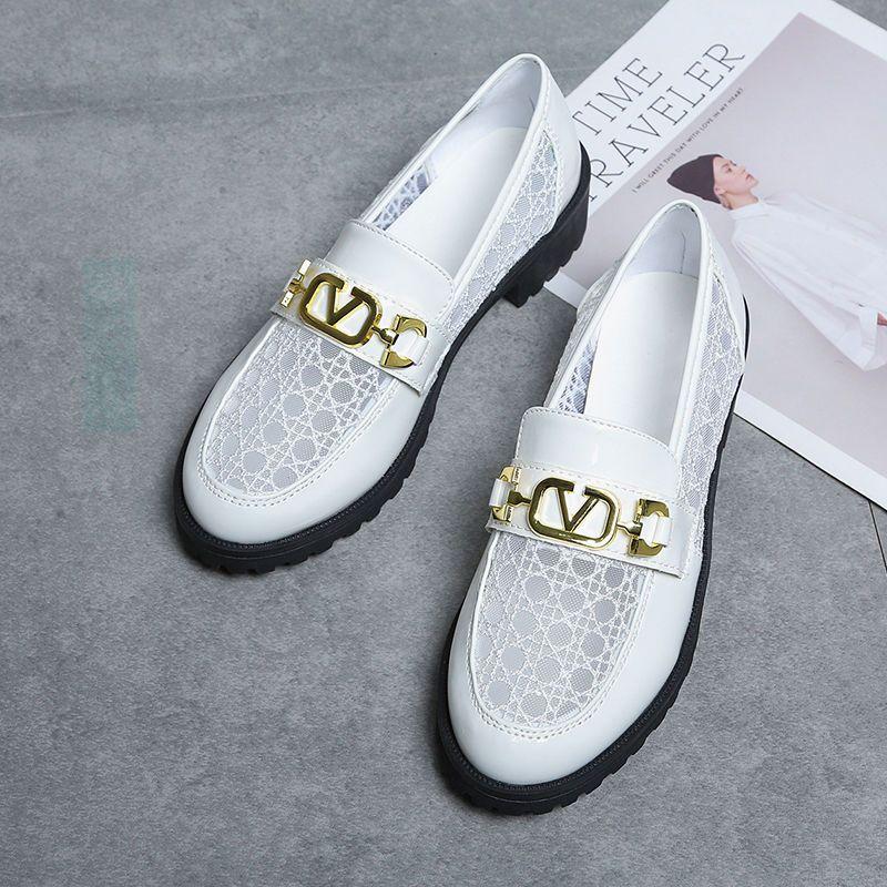 Leather Shoes Women's Thick Soled Summer New Style Versatile Breathable Mesh One Foot Single Shoe