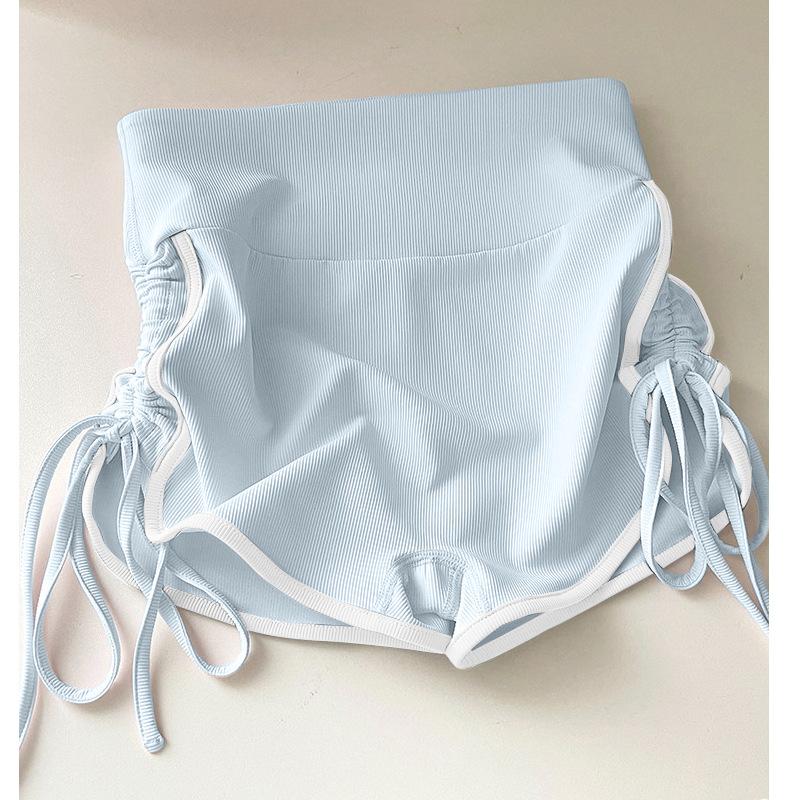 Contrasting color design yoga suit two-piece set women's chest pad vest drawstring shorts Pilates training set