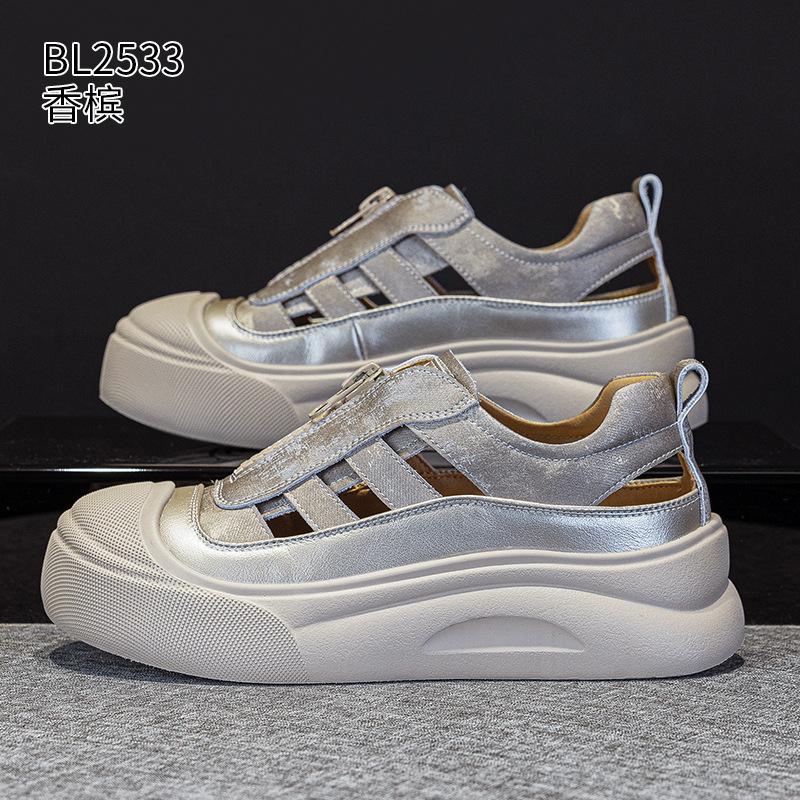 Sandals Baotou Seasonal New Super Fire Hollow Breathable Casual Retro Medium Zipper Platform Roman Board Shoes