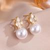 ZAKOL Fashion Water Drop CZ Zircon Imitation Pearl Stud Earrings For Women Elegant Wedding Party Bridal Jewelry