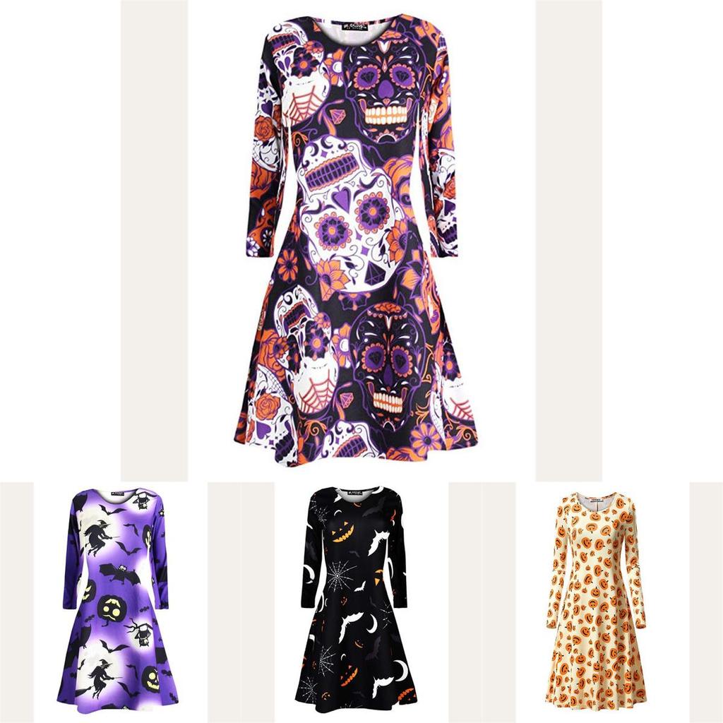 Premium Quality Womens Vampire Horror Blood Halloween Costume Flared Swing Dress