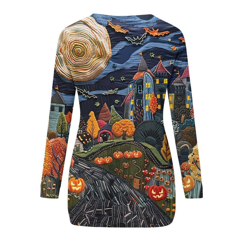 Damenmode Lässig Rundhals Print Langarm Tasche T-Shirt Top