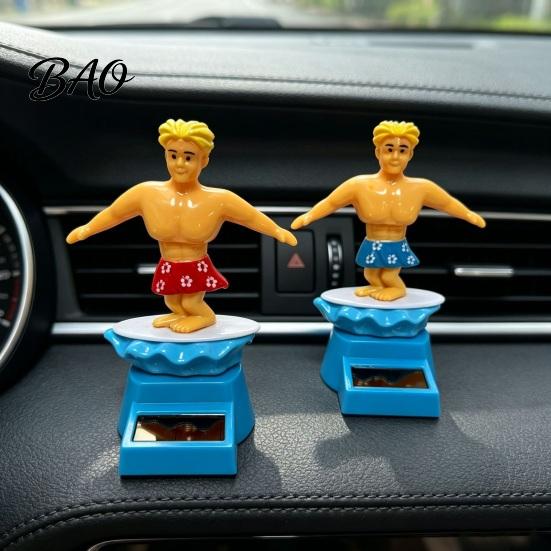 Solcellsdriven Leksaksbil Surfarepojke Nickande Leksak, Tecknad Bobblehead för Rörlig Prydnad Instrumentbräda, Automatisk Gungande Skakande Figur Kontorsbordsaccessoar