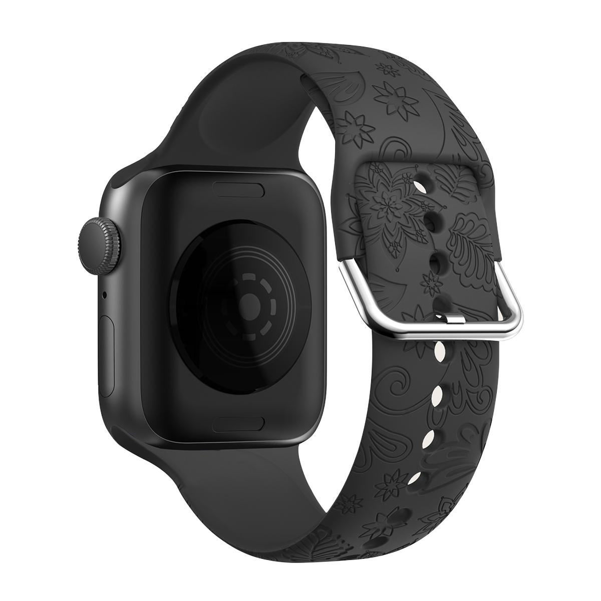 

For Apple Watch Ultra 49mm Engraved Sport Band Soft Silicone Replacement Watch Strap Black
