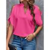 Women's summer new solid color V-neck temperament fashion off-the-shoulder sleeves women's top