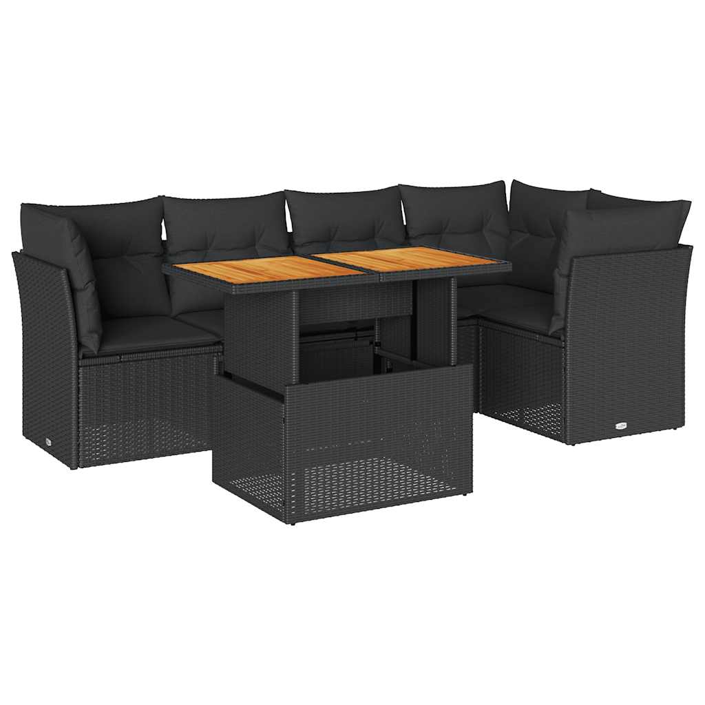 Vidaxl 6-Cz. Set di Mobili da Giardino con Cuscini, Polyrattan Nero