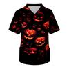 Men's Short Sleeve V-Neck Scrub Top with Chest Pocket Halloween Print