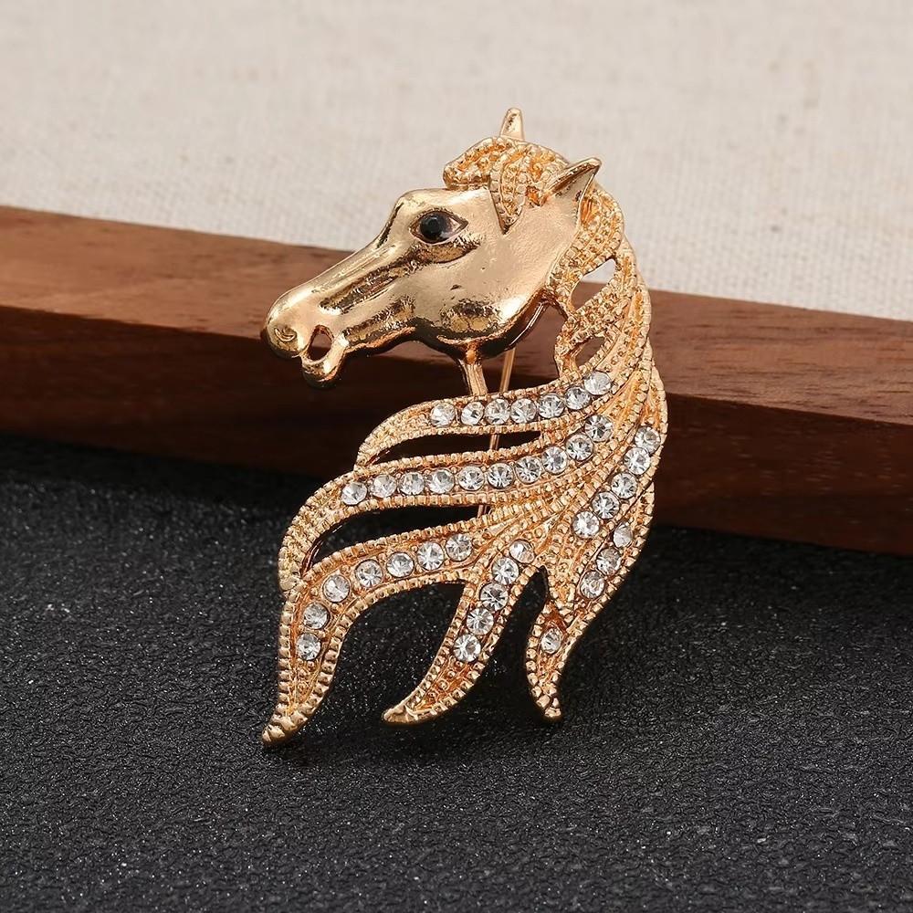 Broche de Caballo Vintage de Cristal Pin de Solapa de Lujo para Año Nuevo Broche de Animal Retro Accesorios para Mujer