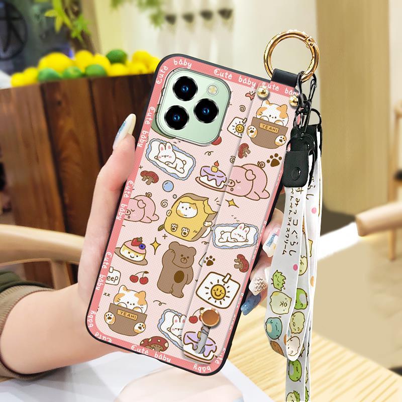 Durable Kickstand Phone Case For Oukitel C21 Pro Wrist Strap Dirt-resistant Phone Holder Cartoon Cute Fashion Design