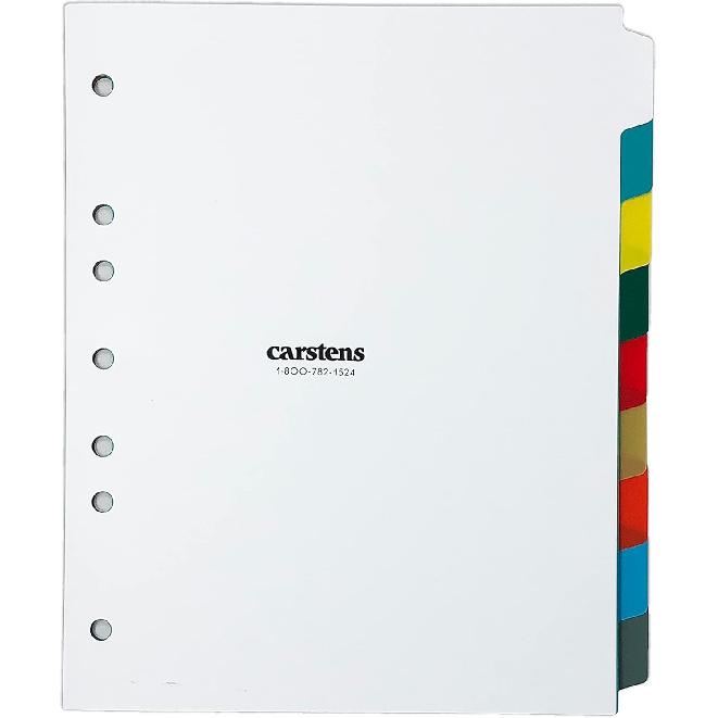 Carstens Heavy Duty Plastic Dividers, 9-Tab, Multi-Color, Blank, for Side-Opening 3-Ring Binders, 1 Set 9-Tab разноцветный