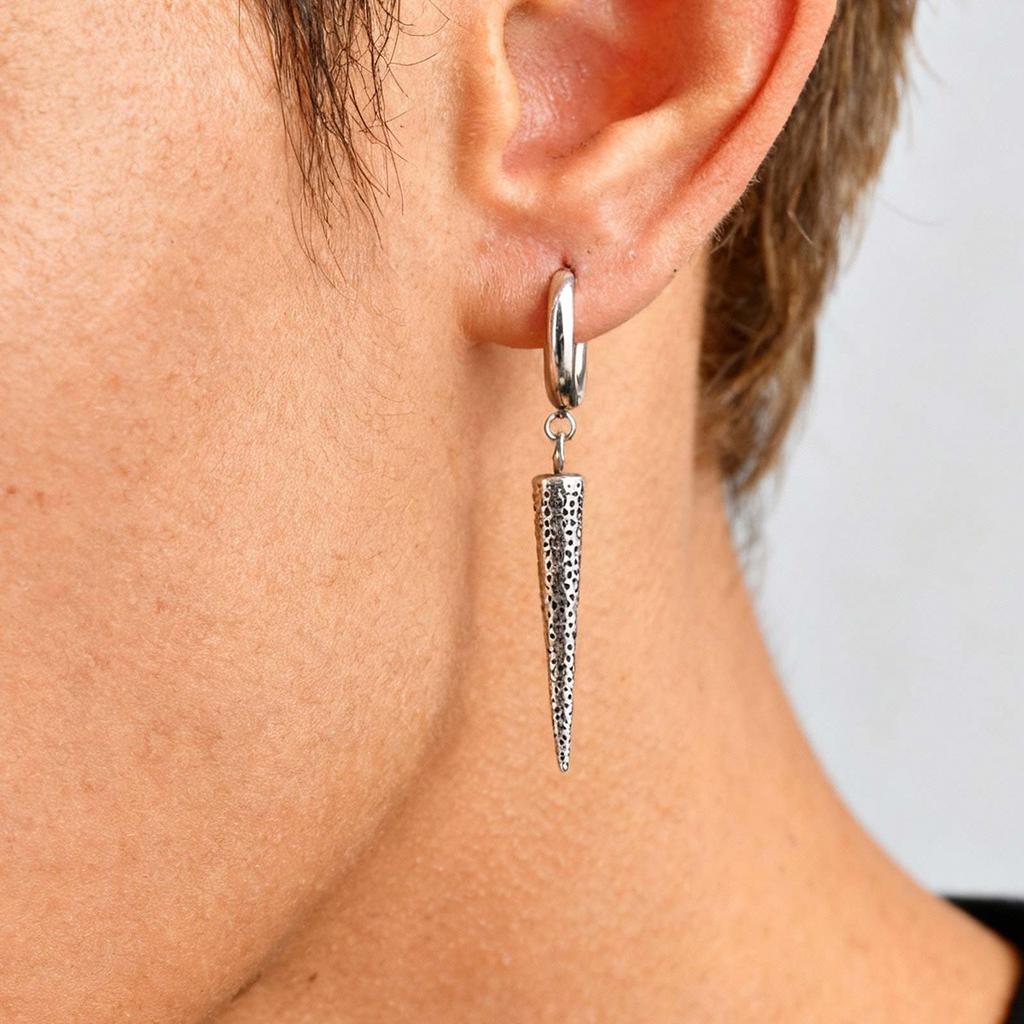 Stainless Steel Punk Gothic Cone Drop Earrings for Men, Fashion Silver Color Long Pendant Earrings, Vintage Hip-hop Jewelry