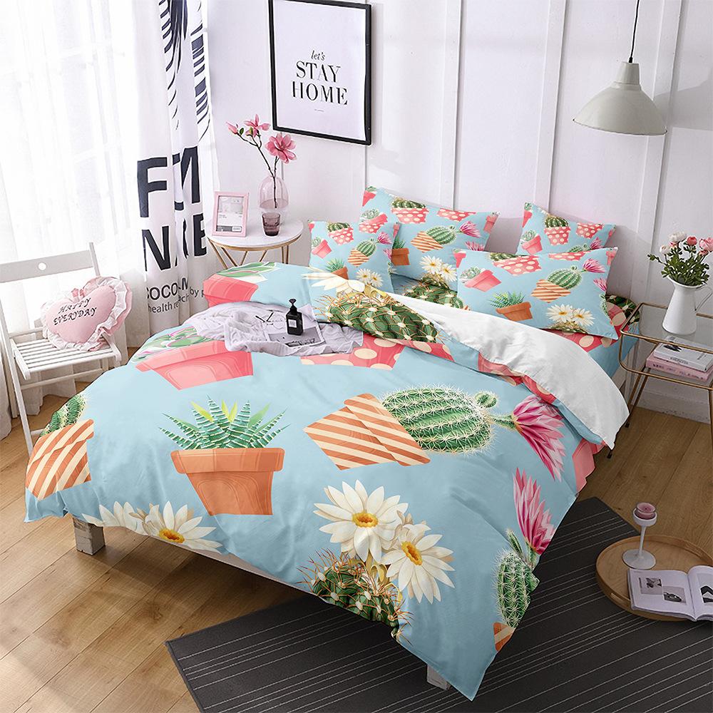 Kaktus Påslakanset King Queen Size Tropiskt Botanisk Trädgårdstryck Grön Växt för Flickor Pojkar Tonåring Polyester Sängklädesset
