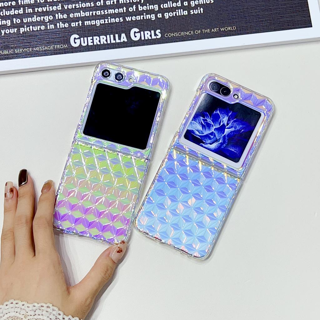 Diamond Pattern Color Electroplating Gradient Phone Case for Samsung Galaxy Z Flip5 Flip4 Flip3 Flip 5 4 3 5G Protective Cover