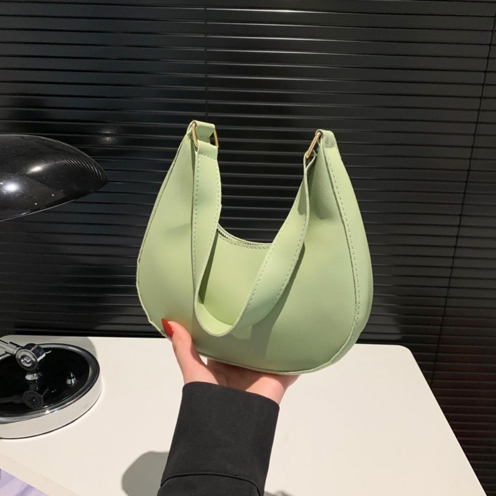 Shoulder Pouch Crescent Moon Underarm Bag Solid Color Hobo Bag Elegant PU Shoulder Bag Girls