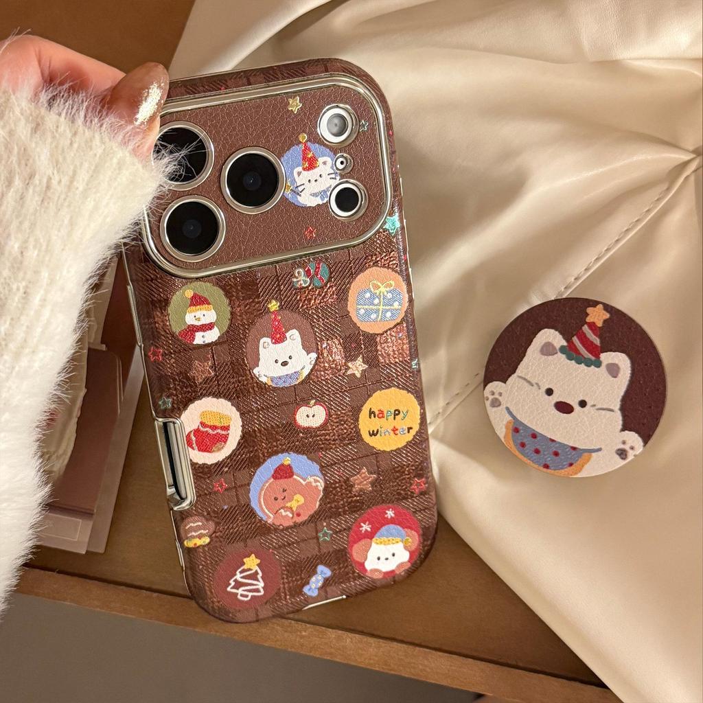 Capa de telefone com suporte de cachorro de desenho animado de Natal adequada para iPhone 16, iPhone 17, iPhone 17 Pro Max