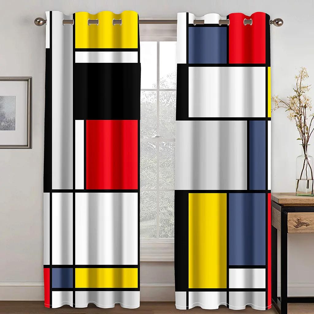 Cheap Red Black Abstract Geometric Shape Digital Printed Curtains Bedroom Kitchen Window Blinds Grommet Top Rod Pocket Hooks