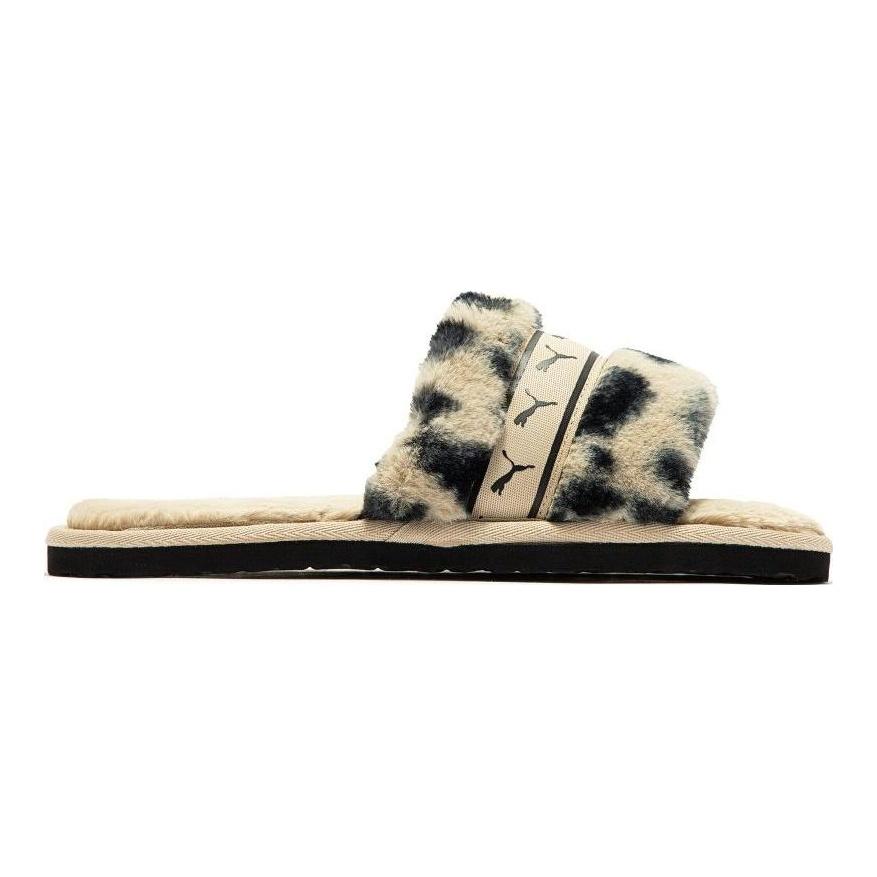 Puma Fluff Remix Animal BX Slippers Women Footwear Beige Black 390970-01