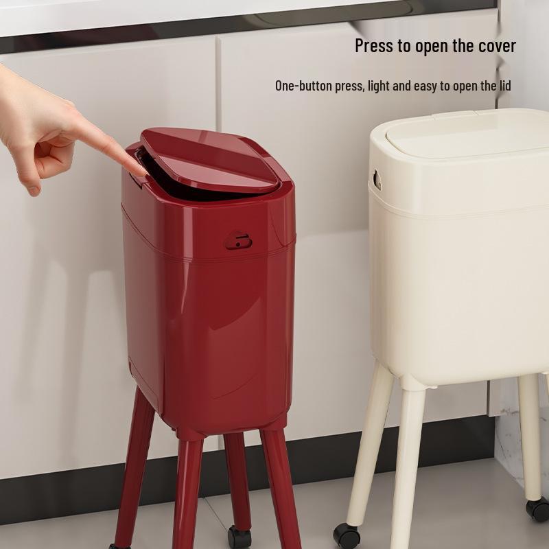 High-Leg Wheeled Trash Can: Stylish, Large-Capacity, with Lid for Kitchen Use