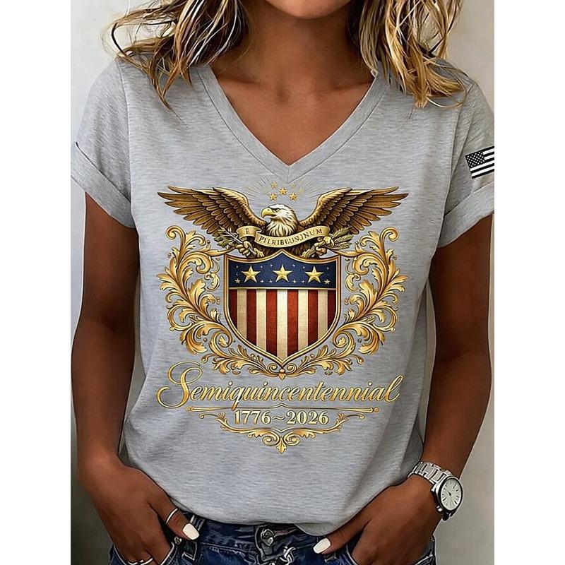 Modisches Damen V-Ausschnitt Lässiges Kurzarm T-Shirt, Retro Sportstil Lässige Sportbekleidung
