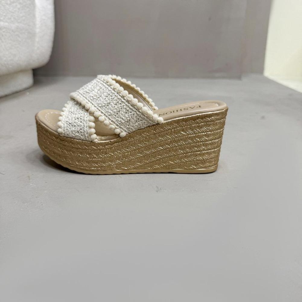 Fashion Women's Thick Sole Chunky Platform Slippers Cross Band Decor Wedges Sandals for Woman Summer Plus Size Comfort Non Slip Slides