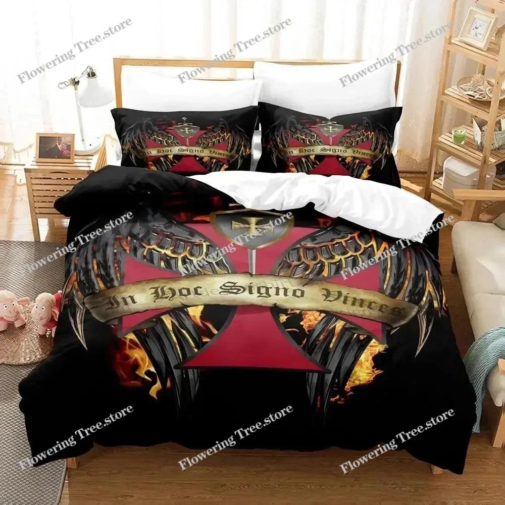 3D Print Christian Knights Templar Bedding Set Duvet Cover Bed Set Quilt Cover Pillowcase Comforter King Queen Size Boys Adult