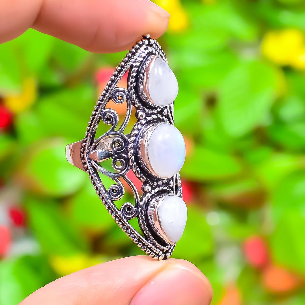 Rainbow Moonstone Handmade 925 Sterling Silver Jewelry Ring Size 9 l0J27