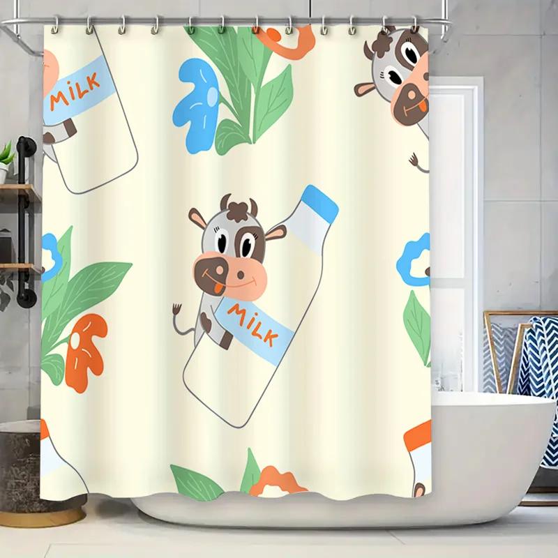 

Animal Milk Bottle Print Shower Curtain For Kids Bathroom Decor Taurusduan 3D Printing Customizable Waterproof Fabric Bath Rug S W60H190(CM)-1 Pcs