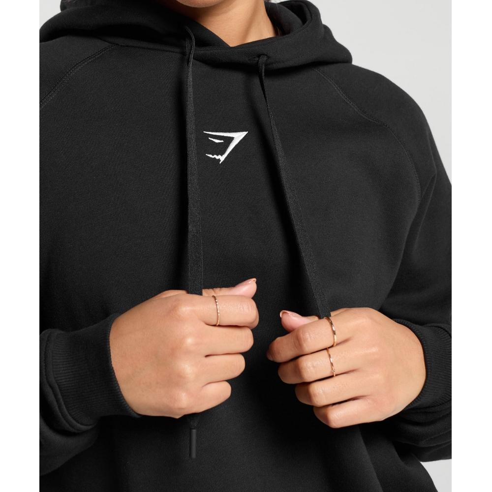 Gymshark Sudadera con capucha de entrenamiento de gran tamaño de forro polar negra B5a7n Bb2j