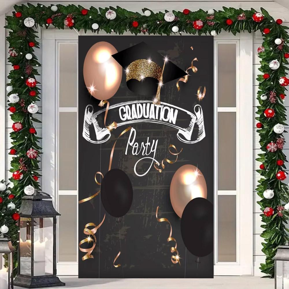 Abschlussfoto-Hintergrund, Glückwünsche, Abschlussfeier, Abschlusskappe mit gold-schwarzem Pailletten, Plakat mit personalisiertem Text, Banner
