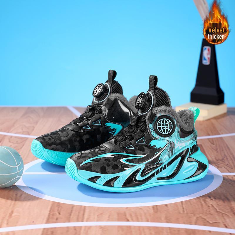 Nezha Boys' 2025 Winter Sports Shoes: Velvet-Lined Non-Slip Basketball Sneakers