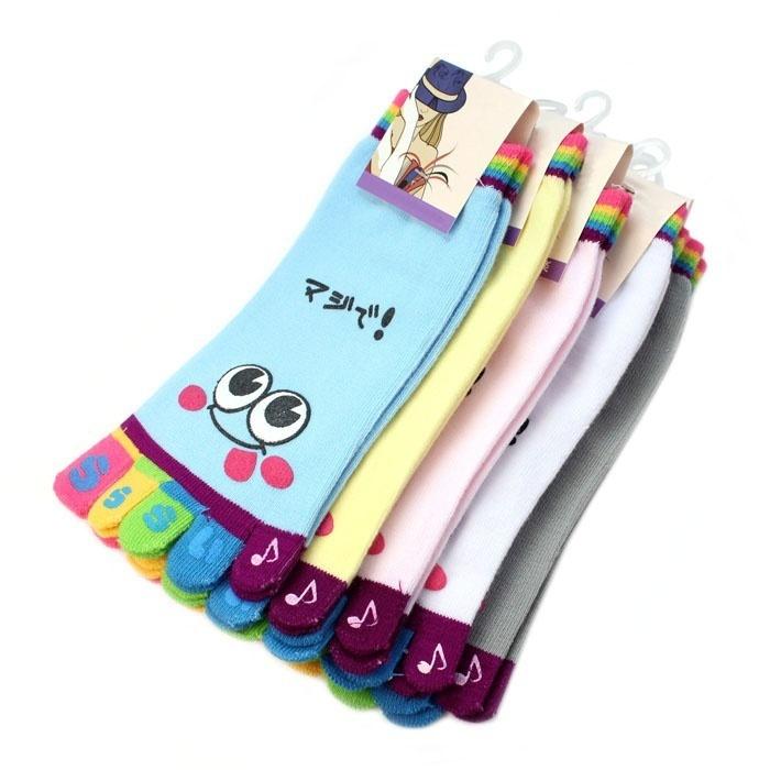 1Pair / 5Pair Cartoon Cute Kawaii Smile Women Toe Socks Casual 3D Art Tube Novelty Color Random!!