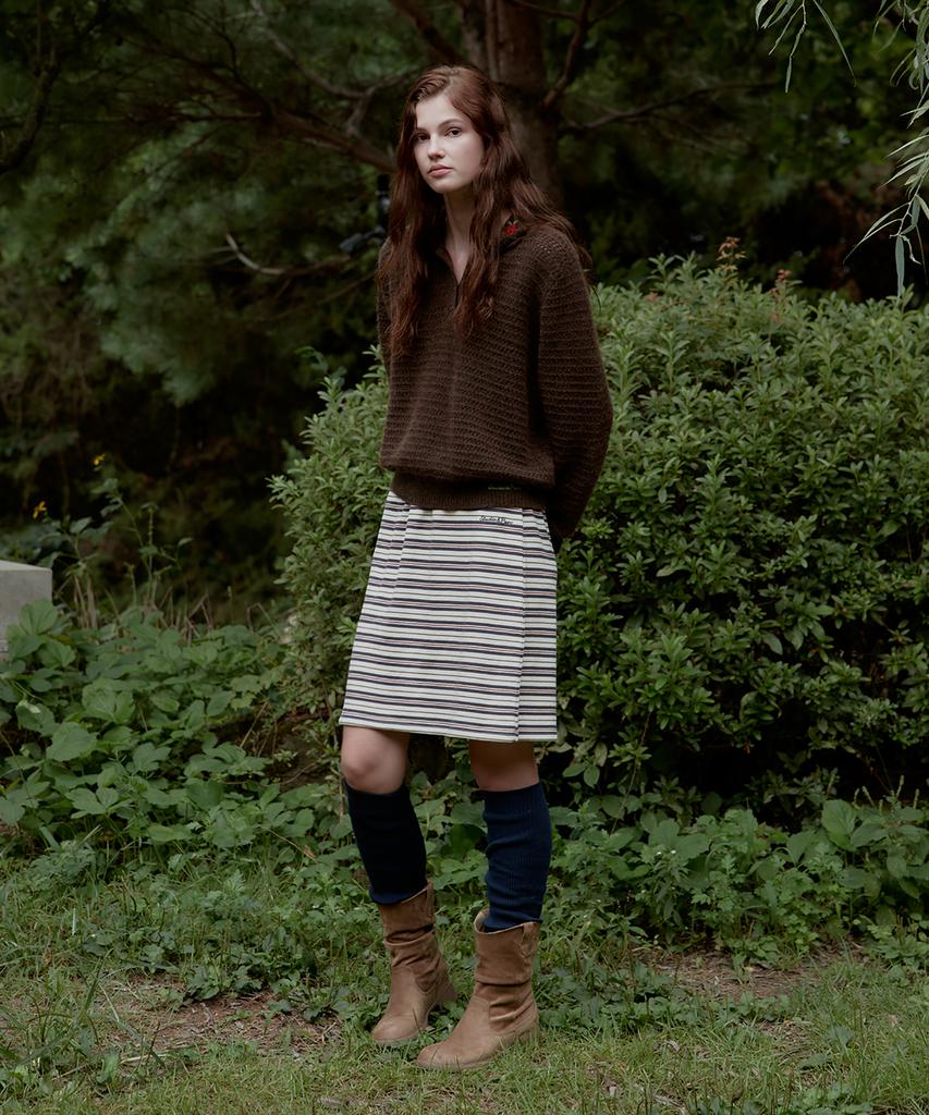Seutyudioaenpaleukeu Multi Stripe Jersey Skirt_Navy