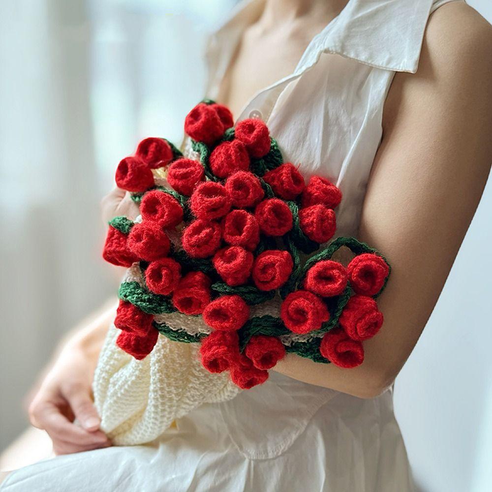 Fashion Rose Bouquet Blanket Finished Rose Nap Blanket Knitted Flower Blanket  Birthday Gift