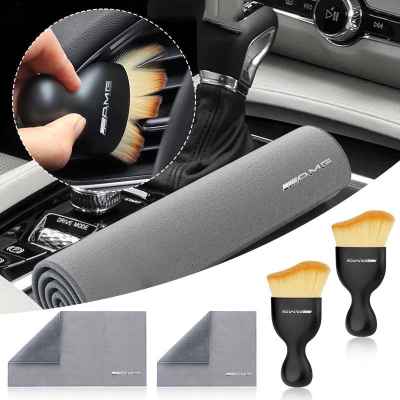 AABIF1 Suede Double-Faced Car Towels Cleaning Drying Cloth with Car Cleaning Brush Stickers For Mercedes Benz A B C E S AMG CLA CLK GLA