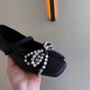 Fashion French Chic Butterfly Knot Flat Heel Women's Shoes Versatile Diamond Embellished Fairy Tale Style Spring Summer Evening Shoes