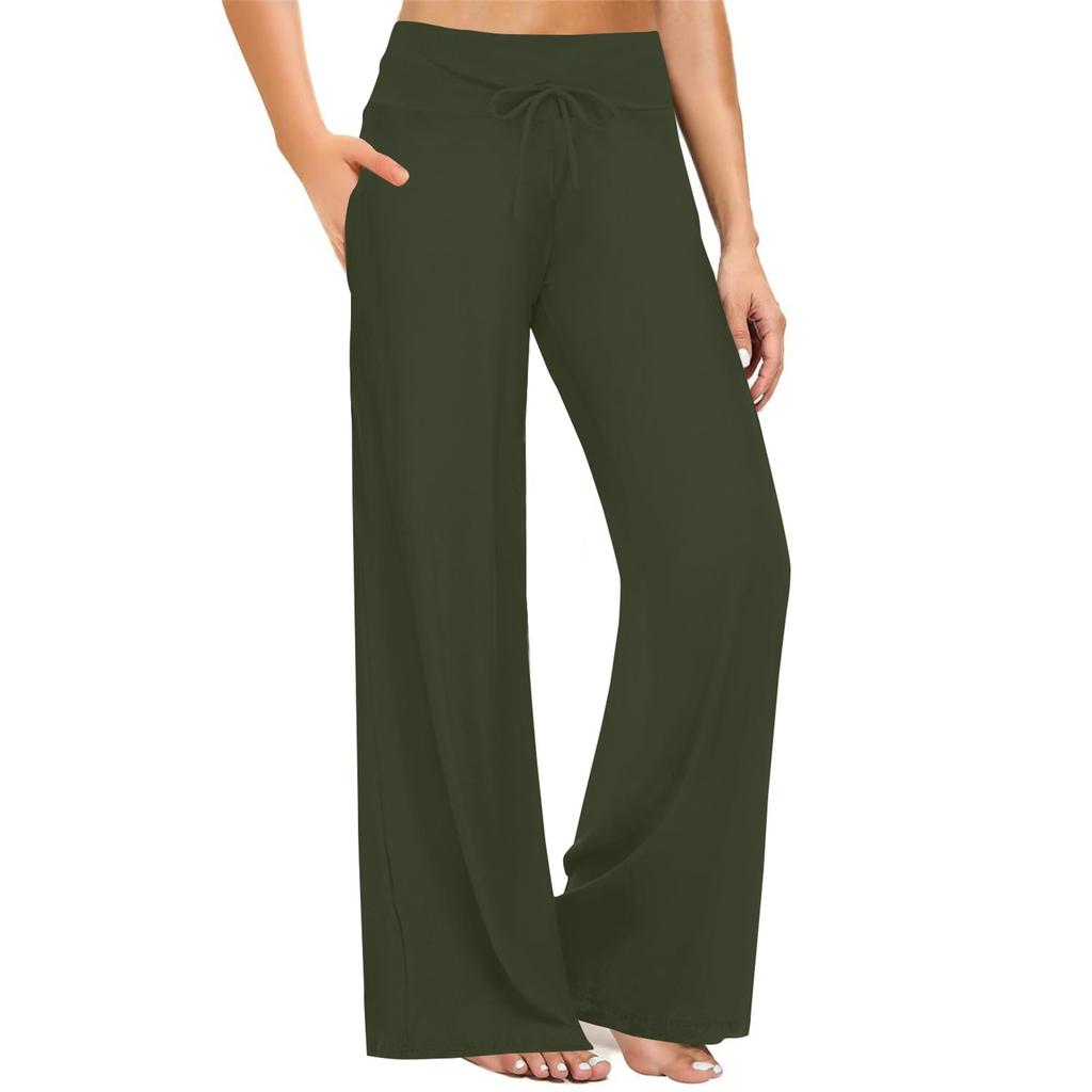 Women's High-waisted Solid-color Drawstring Wide-leg Casual Pants