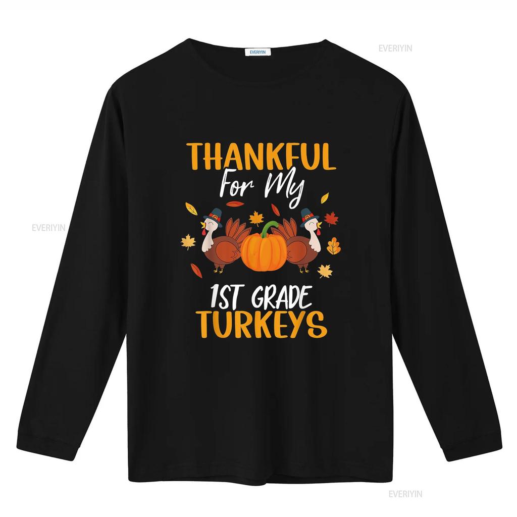 Thankful For 1st Grade Turkeys Thanksgiving Cute Teacher T Shirt vintage Washed graphic Soft Comfortable fashion Versatile