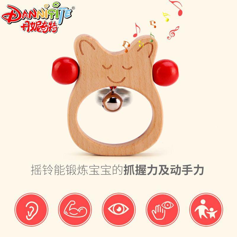Baby Rattle Toy Baby's Rattle Grasping Wooden Handbell for Baby's Attention Attracting