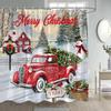 Winter Christmas Shower Curtain Funny Snowman Xmas Trees Fireplace Truck Forest Snowy Scene New Year Holiday Home Bathroom Decor