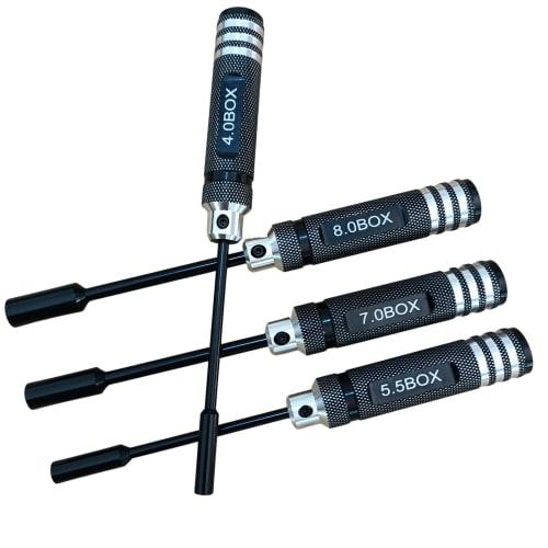 LinsyRC 4-Pack RC Radio Control Repair Tools: 4.0mm, 5.5mm, 7.0mm, and 8.0mm Hex Nut Driver and Screwdriver Set for RC FPV Models, Cars, Boats, and Ai