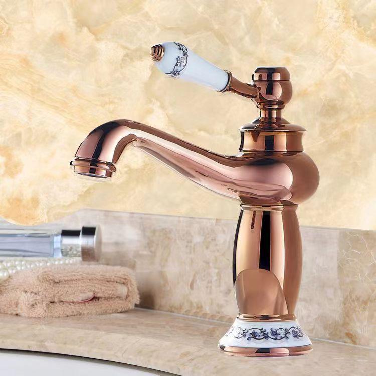 Evropská starožitná růžově zlatá a nefritová magická lampa umyvadlová baterie - Horká/studená směšovací