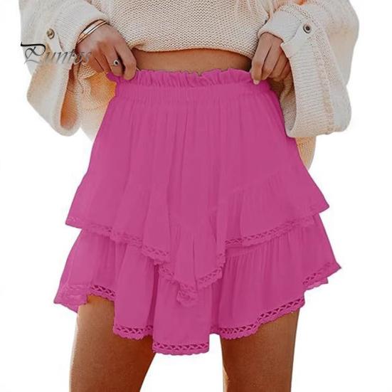 

Мини-юбка с ажурным узором крючком, высокая талия, двухслойный оборчатый подол, короткая юбка, однотонная юбка-торт S горячий розовый