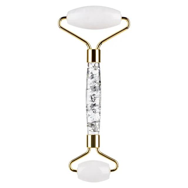 Natural Jade Stone Roller Massager Rose Quartz White Jade Face Roller Gouache Guasha Scraper Set Facial Lifting Massage Tools