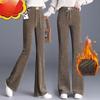 Fleece Stretched-waist Slightly Flared Pants for Women In Autumn and Winter, High-waisted, Slimming, and Drape Casual Striped Fleece Trousers